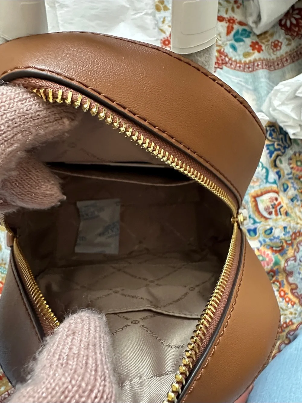 Michael Kors Beige Logo Mini Backpack with Brown Trim